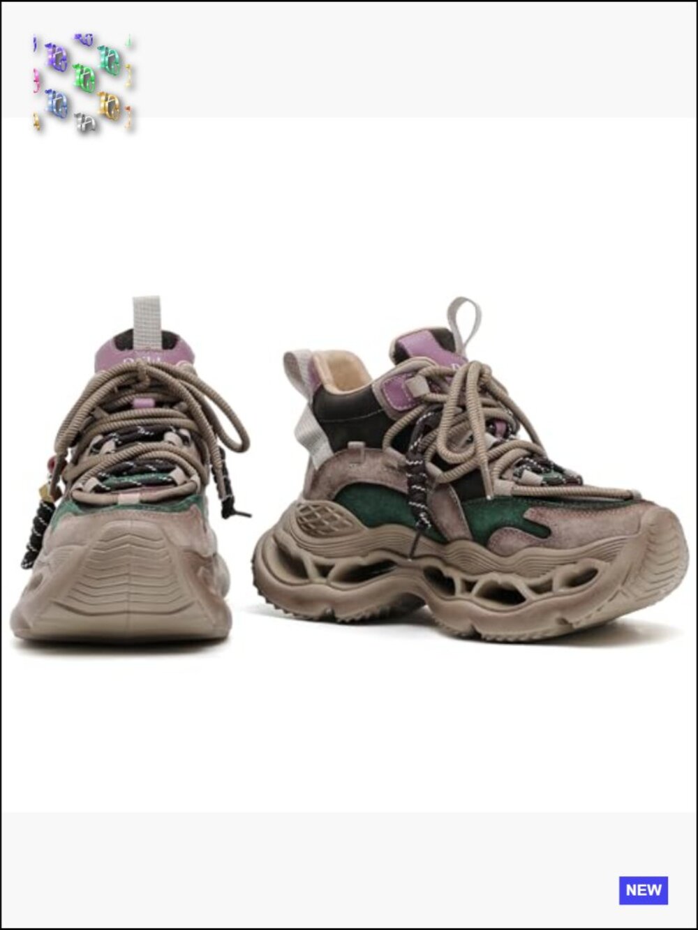 Chunky Platform Walking Sneakers Comfort Lace-Up Retro Hologram Fall Sneaker - Picture 4 of 7